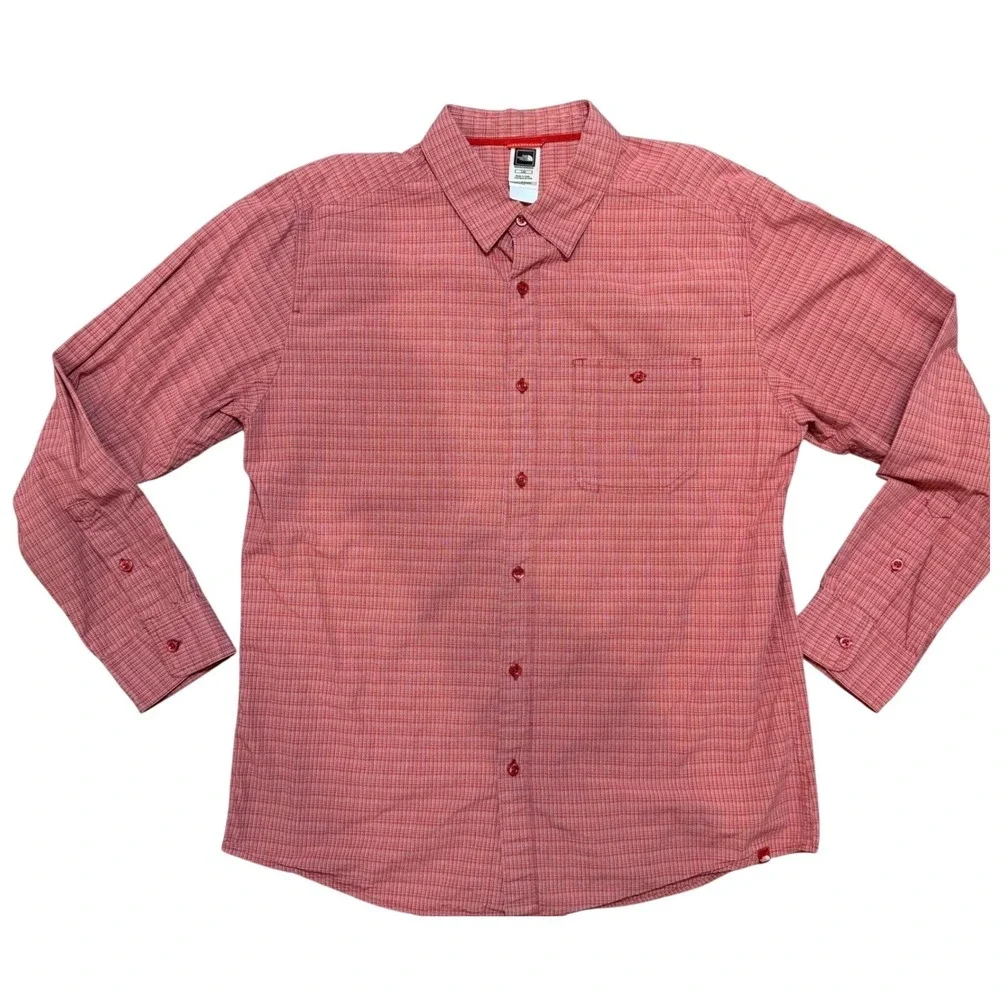 The North Face Mens Red Micro Check Button Down Long Sleeve Shirt Large DD966123